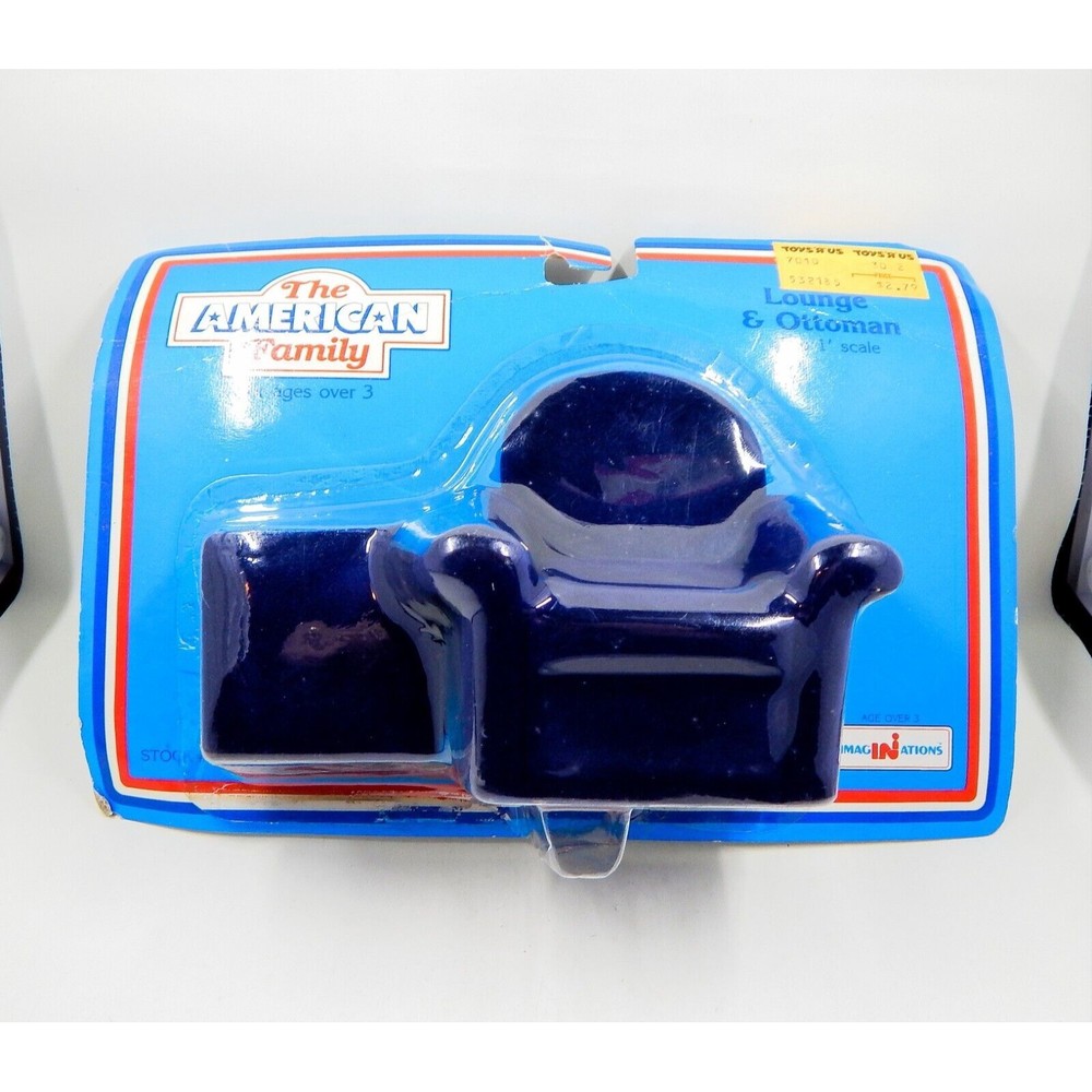 Toy R Us Chair and Ottoman Miniature Furniture American Family Blue Flocked